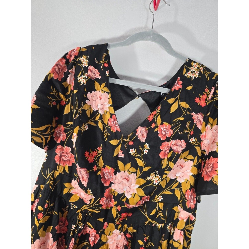Torrid Walk Through Dress Romper Women Plus Size 20 Black Peach Floral V Neck BK - Picture 6 of 12